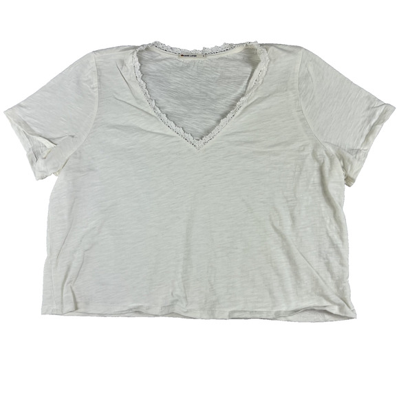 Marine Layer Shirt Women's Size Large Ivory Cropped With Lace Trim - Picture 2 of 8